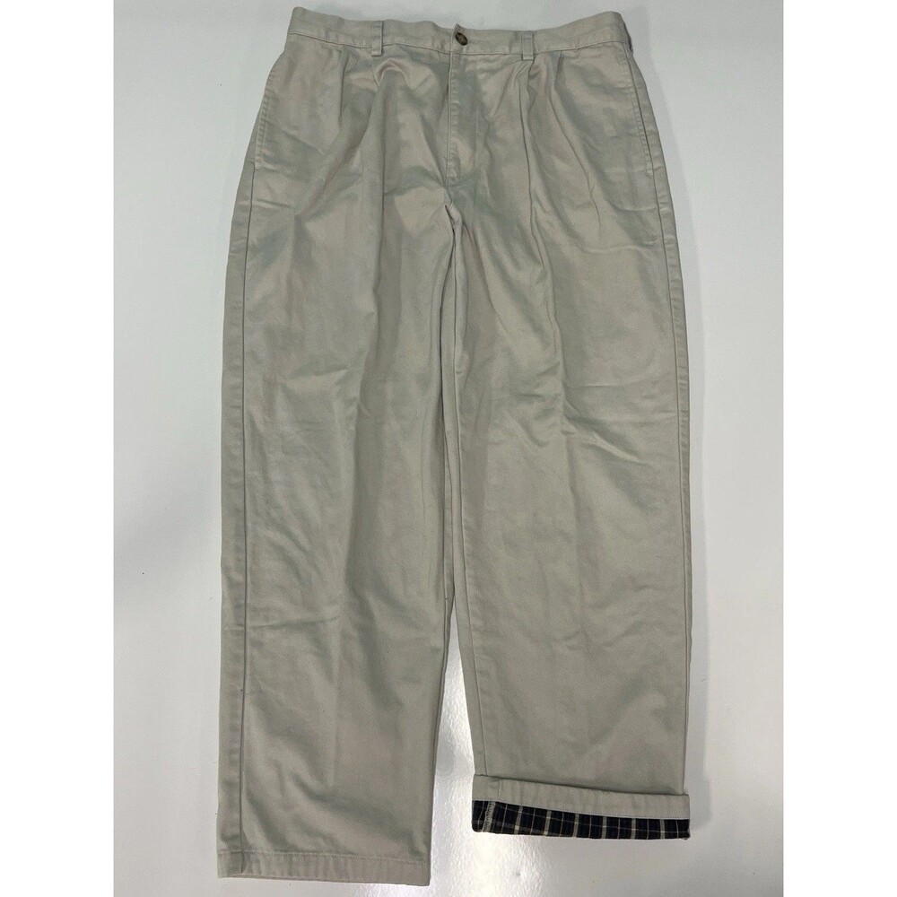 LL Bean Vintage Flannel Lined Pants Chinos 90s Natural Fit 36x30 Actual 34x30